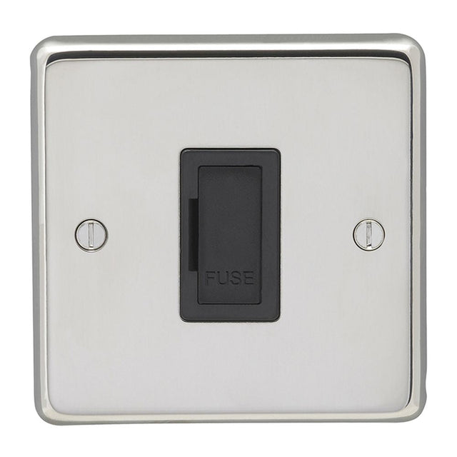 This is an image showing Eurolite Stainless Steel Unswitched Fuse Spur - Polished Stainless Steel (With Black Trim) pssuswfb available to order from T.H. Wiggans Ironmongery in Kendal, quick delivery and discounted prices.