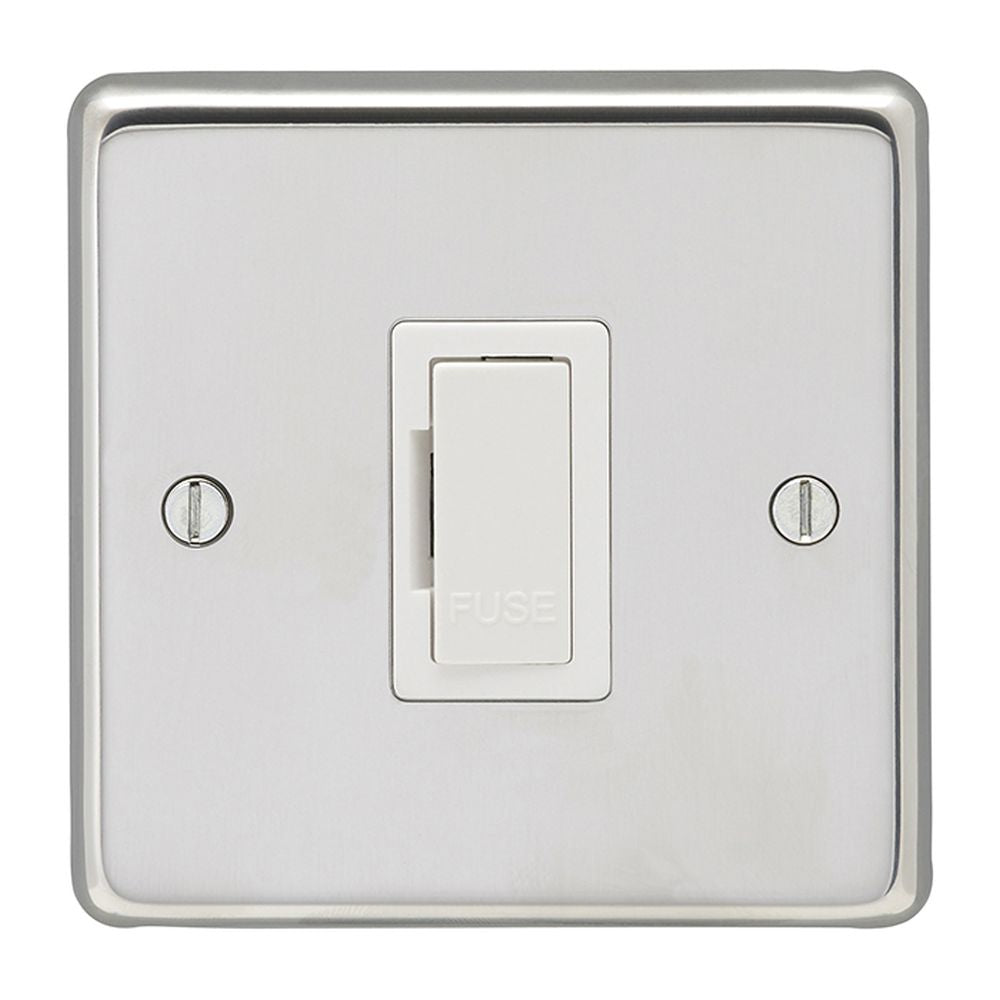 This is an image showing Eurolite Stainless Steel Unswitched Fuse Spur - Polished Stainless Steel (With White Trim) pssuswfw available to order from T.H. Wiggans Ironmongery in Kendal, quick delivery and discounted prices.