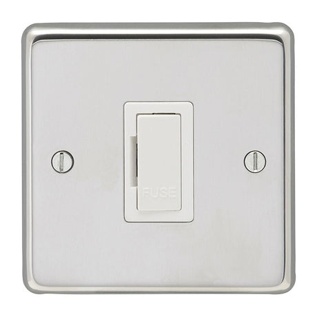 This is an image showing Eurolite Stainless Steel Unswitched Fuse Spur - Polished Stainless Steel (With White Trim) pssuswfw available to order from T.H. Wiggans Ironmongery in Kendal, quick delivery and discounted prices.