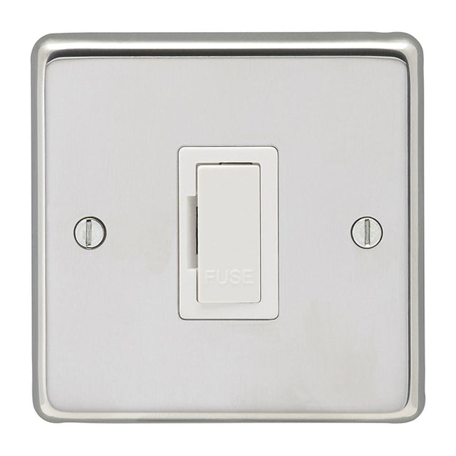 This is an image showing Eurolite Stainless Steel Unswitched Fuse Spur - Polished Stainless Steel (With White Trim) pssuswfw available to order from T.H. Wiggans Ironmongery in Kendal, quick delivery and discounted prices.