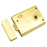 This is an image of a Eurospec - Traditional Rim Latch - Polished Brass that is availble to order from T.H Wiggans Architectural Ironmongery in Kendal.