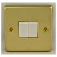 This is an image showing Eurolite Stainless Steel 2 Gang Switch - Satin Brass (With White Trim) sb2sww available to order from T.H. Wiggans Ironmongery in Kendal, quick delivery and discounted prices.