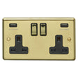 This is an image showing Eurolite Stainless Steel 2 Gang USB Socket - Satin Brass (With Black Trim) sb2usbpbb available to order from T.H. Wiggans Ironmongery in Kendal, quick delivery and discounted prices.
