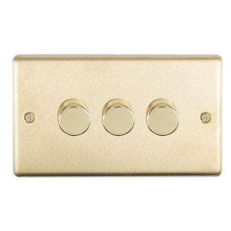 This is an image showing Eurolite Stainless Steel 3 Gang Dimmer - Satin Brass sb3d400 available to order from T.H. Wiggans Ironmongery in Kendal, quick delivery and discounted prices.