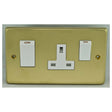 This is an image showing Eurolite Stainless Steel 45Amp Switch with a socket - Satin Brass (With White Trim) sb45aswasw available to order from T.H. Wiggans Ironmongery in Kendal, quick delivery and discounted prices.