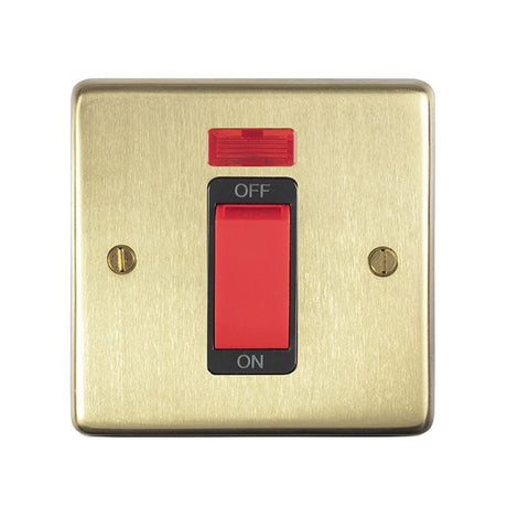 This is an image showing Eurolite Stainless Steel 45Amp Switch with Neon Indicator - Satin Brass (With Black Trim) sb45aswnsb available to order from T.H. Wiggans Ironmongery in Kendal, quick delivery and discounted prices.