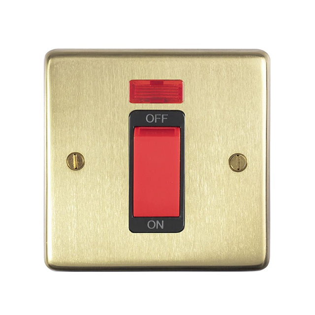 This is an image showing Eurolite Stainless Steel 45Amp Switch with Neon Indicator - Satin Brass (With Black Trim) sb45aswnsb available to order from T.H. Wiggans Ironmongery in Kendal, quick delivery and discounted prices.
