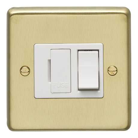 This is an image showing Eurolite Stainless Steel Switched Fuse Spur - Satin Brass (With White Trim) sbswfw available to order from T.H. Wiggans Ironmongery in Kendal, quick delivery and discounted prices.