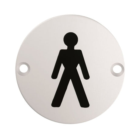 This is an image of Eurospec - Signage Male Symbol - Satin Stainless Steel available to order from T.H Wiggans Architectural Ironmongery in Kendal, quick delivery and discounted prices.