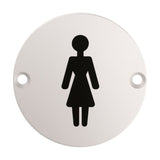 This is an image of Eurospec - Signage Female Symbol - Satin Stainless Steel available to order from T.H Wiggans Architectural Ironmongery in Kendal, quick delivery and discounted prices.