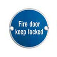 This is an image of Eurospec - Signage Fire Door - Keep Locked - Bright Stainless Steel available to order from T.H Wiggans Architectural Ironmongery in Kendal, quick delivery and discounted prices.