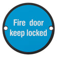 This is an image of Carlisle Brass - Signage Fire Door - Keep Locked - Matt Black available to order from T.H Wiggans Architectural Ironmongery in Kendal, quick delivery and discounted prices.
