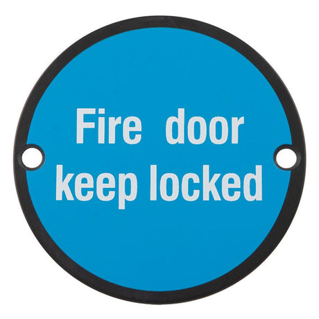 This is an image of Carlisle Brass - Signage Fire Door - Keep Locked - Matt Black available to order from T.H Wiggans Architectural Ironmongery in Kendal, quick delivery and discounted prices.