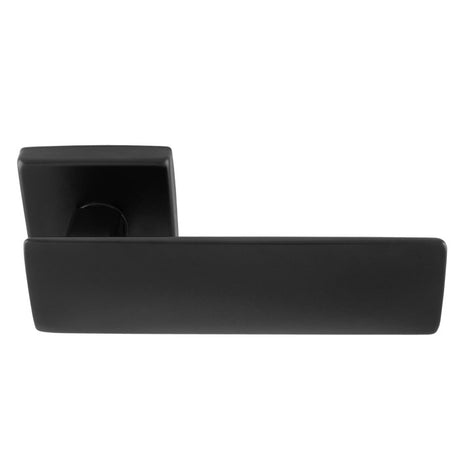 This is an image of a Manital - Spring Lever on Square Rose - Matt Black sg5blk that is availble to order from T.H Wiggans Ironmongery in Kendal.