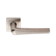 This is an image of Eurospec - Plaza Designer Lever on Sprung Square Rose - Satin Stainless Steel available to order from T.H Wiggans Architectural Ironmongery in Kendal, quick delivery and discounted prices.