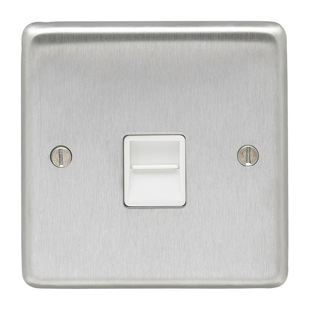 This is an image showing Eurolite Stainless Steel Telephone Master - Satin Stainless Steel (With White Trim) sss1mw available to order from T.H. Wiggans Ironmongery in Kendal, quick delivery and discounted prices.