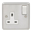 This is an image showing Eurolite Stainless Steel 1 Gang Socket - Satin Stainless Steel (With White Trim) sss1sow available to order from T.H. Wiggans Ironmongery in Kendal, quick delivery and discounted prices.