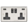 This is an image showing Eurolite Stainless Steel 2 Gang USB Socket - Satin Stainless Steel (With Black Trim) sss2usbb available to order from T.H. Wiggans Ironmongery in Kendal, quick delivery and discounted prices.