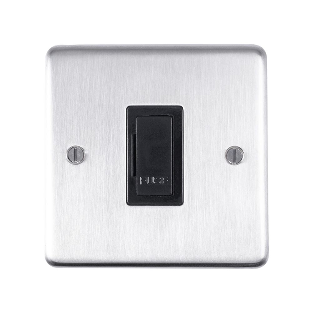 This is an image showing Eurolite Stainless Steel Unswitched Fuse Spur - Satin Stainless Steel (With Black Trim) sssuswfb available to order from T.H. Wiggans Ironmongery in Kendal, quick delivery and discounted prices.
