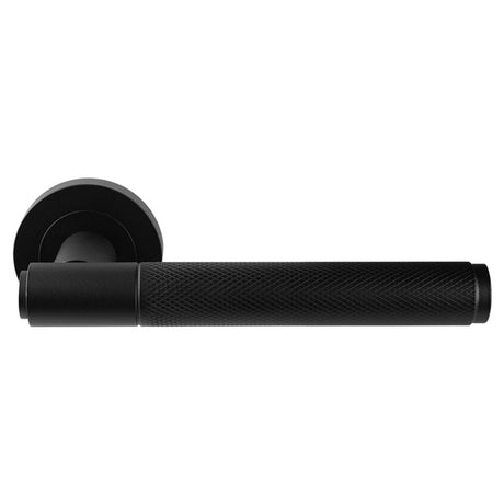 This is an image of Serozzetta - Syntax Lever On round Rose - Matt Black available to order from T.H Wiggans Architectural Ironmongery in Kendal, quick delivery and discounted prices.