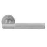 This is an image of Manital - Syntax Lever On round Rose - Satin Chrome available to order from T.H Wiggans Architectural Ironmongery in Kendal, quick delivery and discounted prices.