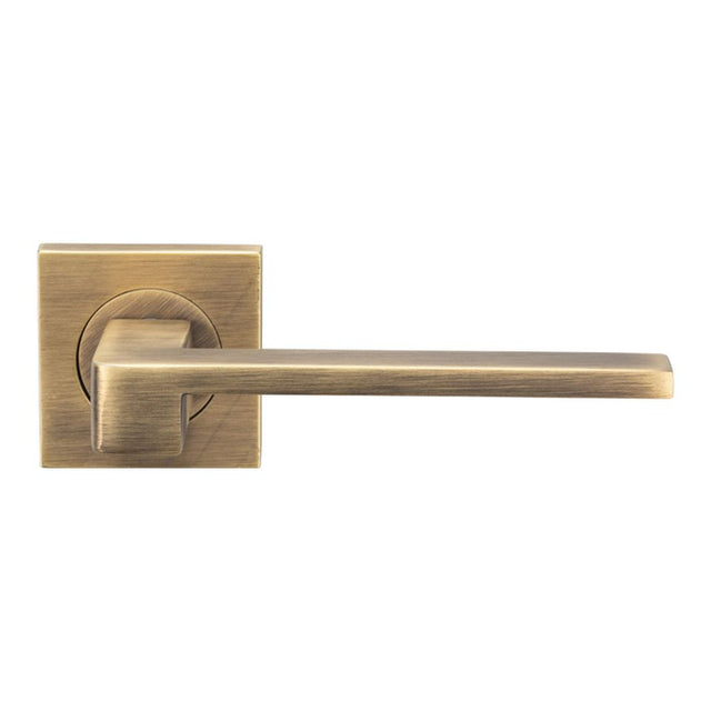 This is an image of Serozzetta - Equi Lever on Square Rose - Antique Brass available to order from T.H Wiggans Architectural Ironmongery in Kendal, quick delivery and discounted prices.
