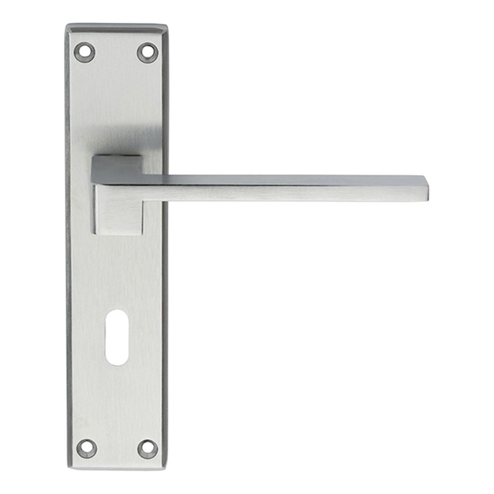 This is an image of Serozzetta - Equi Lever on Lock Backplate - Satin Chrome available to order from T.H Wiggans Architectural Ironmongery in Kendal, quick delivery and discounted prices.