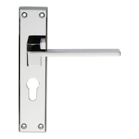 This is an image of Serozzetta - Equi Lever on Euro Lock Backplate - Polished Chrome available to order from T.H Wiggans Architectural Ironmongery in Kendal, quick delivery and discounted prices.