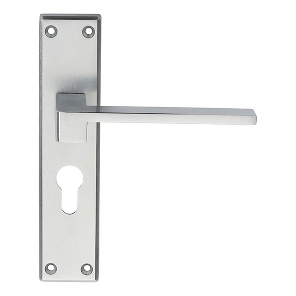 This is an image of Serozzetta - Equi Lever on Euro Lock Backplate - Satin Chrome available to order from T.H Wiggans Architectural Ironmongery in Kendal, quick delivery and discounted prices.