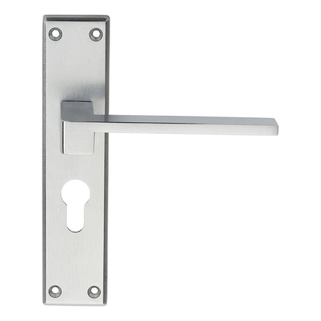 This is an image of Serozzetta - Equi Lever on Euro Lock Backplate - Satin Chrome available to order from T.H Wiggans Architectural Ironmongery in Kendal, quick delivery and discounted prices.