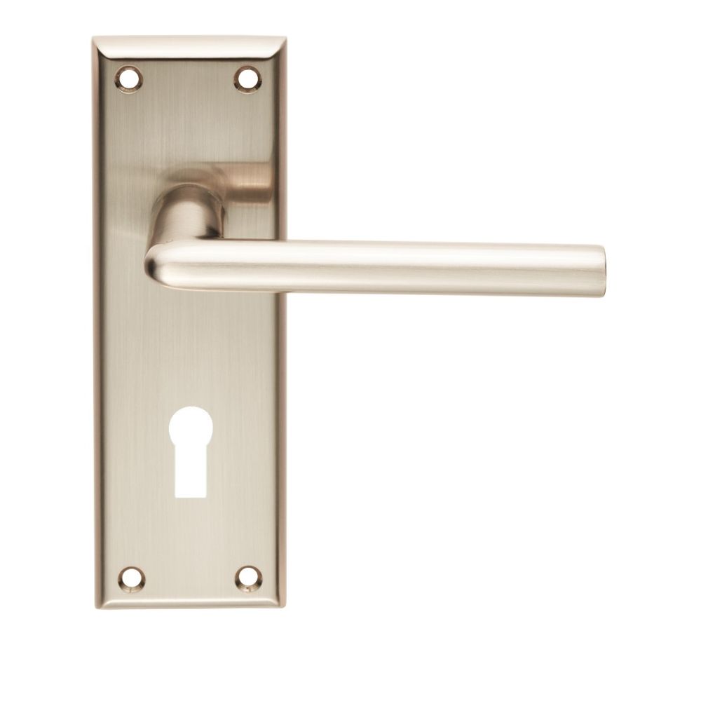 This is an image of Serozzetta - Dieci Lever on Lock Backplate - Satin Nickel available to order from T.H Wiggans Architectural Ironmongery in Kendal, quick delivery and discounted prices.