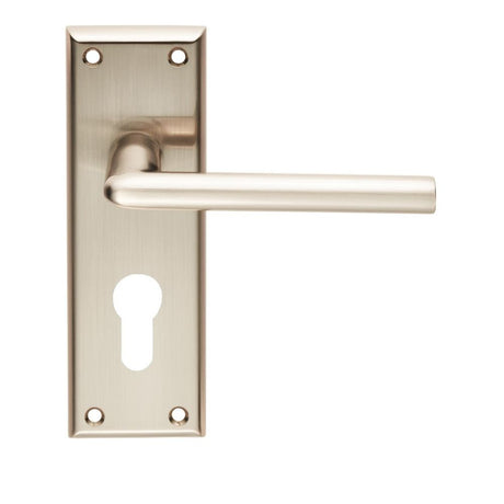 This is an image of Serozzetta - Dieci Lever on Euro Lock Backplate - Satin Nickel available to order from T.H Wiggans Architectural Ironmongery in Kendal, quick delivery and discounted prices.