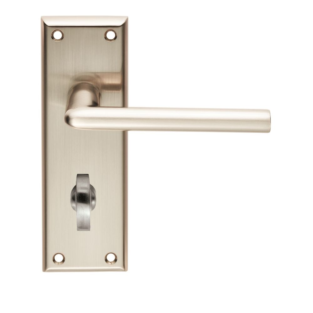 This is an image of Serozzetta - Dieci Lever on Bathroom Backplate - Satin Nickel available to order from T.H Wiggans Architectural Ironmongery in Kendal, quick delivery and discounted prices.