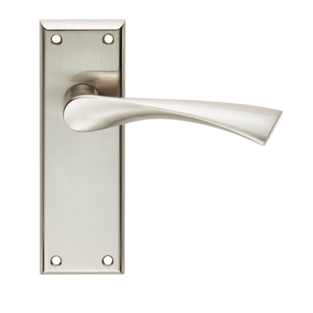 This is an image of Serozzetta - Venti Lever on Latch Backplate - Satin Nickel available to order from T.H Wiggans Architectural Ironmongery in Kendal, quick delivery and discounted prices.