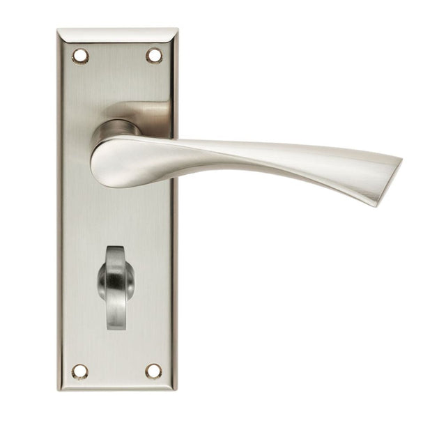 This is an image of Serozzetta - Venti Lever on Bathroom Backplate - Satin Nickel available to order from T.H Wiggans Architectural Ironmongery in Kendal, quick delivery and discounted prices.