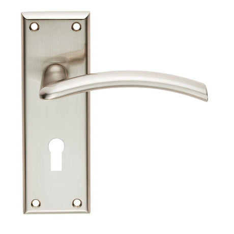 This is an image of Serozzetta - Trenta Lever on Lock Backplate - Satin Nickel available to order from T.H Wiggans Architectural Ironmongery in Kendal, quick delivery and discounted prices.