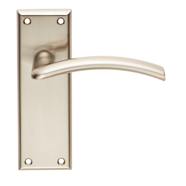 This is an image of Serozzetta - Trenta Lever on Latch Backplate - Satin Nickel available to order from T.H Wiggans Architectural Ironmongery in Kendal, quick delivery and discounted prices.