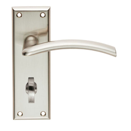 This is an image of Serozzetta - Trenta Lever on Bathroom Backplate - Satin Nickel available to order from T.H Wiggans Architectural Ironmongery in Kendal, quick delivery and discounted prices.