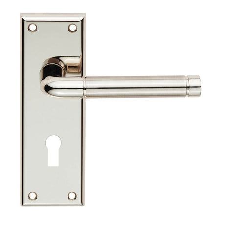 This is an image of Serozzetta - Quaranta Lever on Lock Backplate - Polished Nickel/Satin Nickel available to order from T.H Wiggans Architectural Ironmongery in Kendal, quick delivery and discounted prices.
