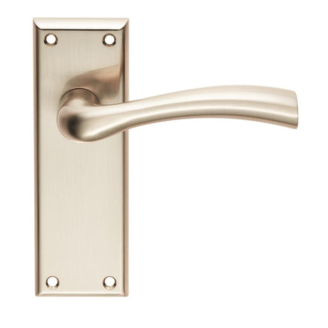 This is an image of Serozzetta - Cinquanta Lever on Latch Backplate - Satin Nickel available to order from T.H Wiggans Architectural Ironmongery in Kendal, quick delivery and discounted prices.