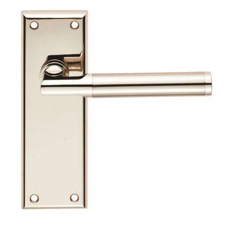 This is an image of Serozzetta - Sessanta Lever on Latch Backplate - Polished Nickel/Satin Nickel available to order from T.H Wiggans Architectural Ironmongery in Kendal, quick delivery and discounted prices.