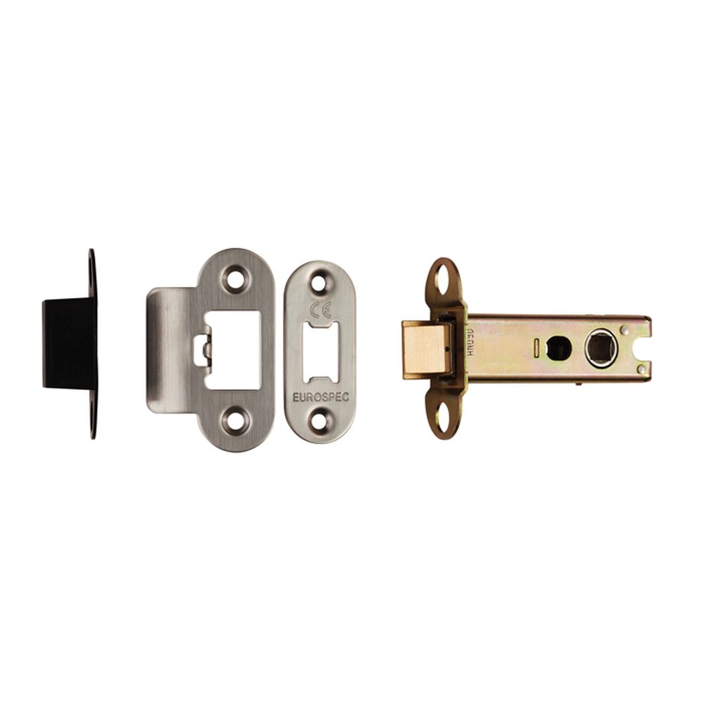 This is an image of a Eurospec - Heavy Sprung Tubular Latch 76mm - Satin Stainless Steel that is availble to order from T.H Wiggans Architectural Ironmongery in Kendal.