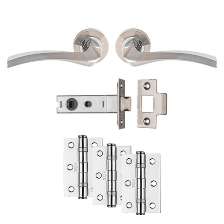 This is an image of Carlisle Brass - Sines Latch Pack - Ultimate Door Pack - Satin Nickel / Polished available to order from T.H Wiggans Architectural Ironmongery in Kendal, quick delivery and discounted prices.