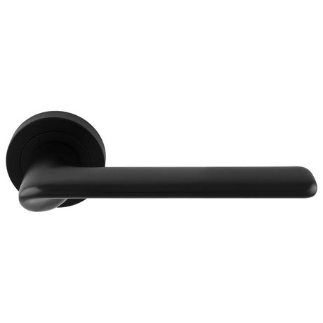 This is an image of a Manital - Vortex lever on rose - Matt Black vx5blk that is availble to order from T.H Wiggans Ironmongery in Kendal.
