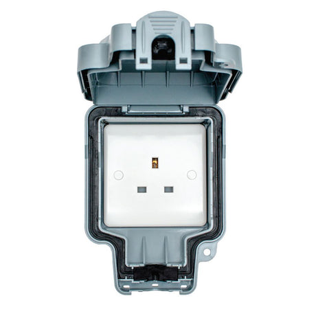 This is an image showing Eurolite Euroseal 1 Gang Unswitched Socket - Grey wp4030 available to order from T.H. Wiggans Ironmongery in Kendal, quick delivery and discounted prices.